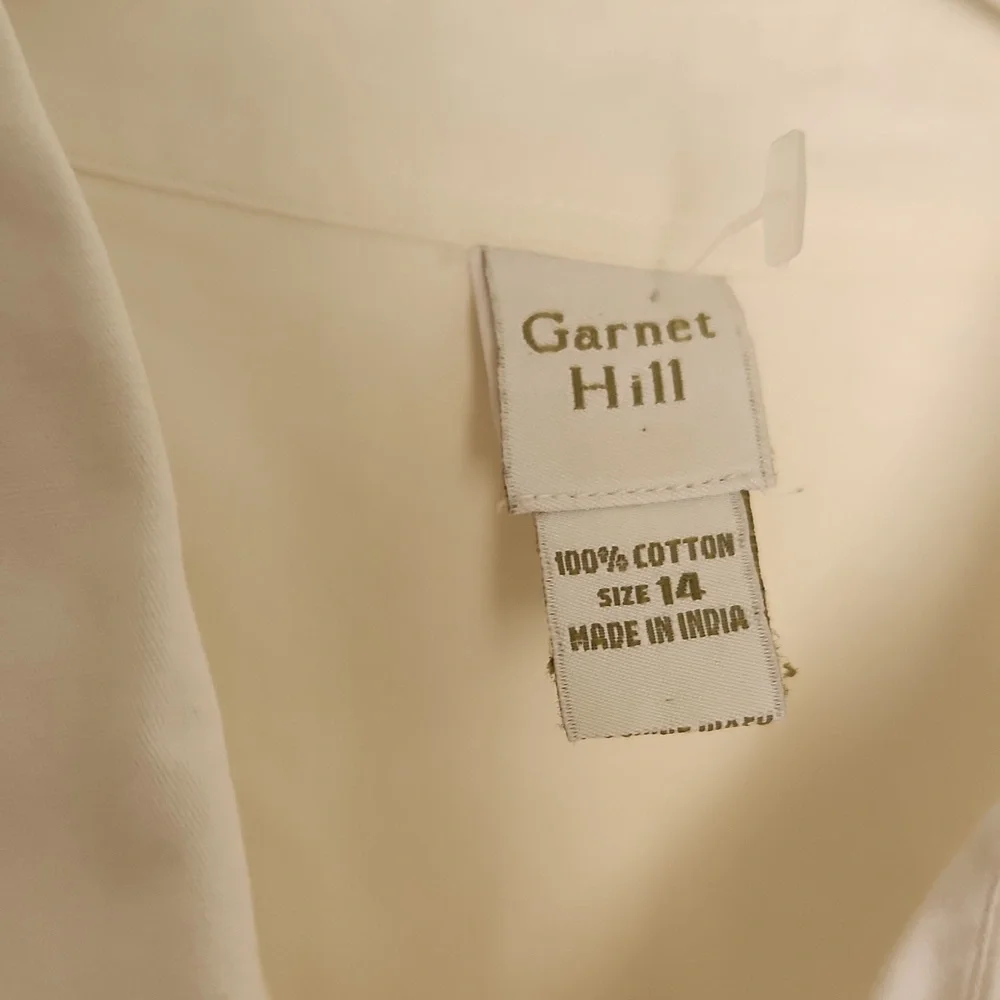 Garnet Hill 100% Cotton Button Down Pleated Detail Off White Size 14